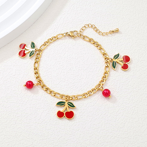 Bán buôn trang sức thép không gỉ thời trang mạ vàng 18K, vòng tay dây xích và vòng tay charm hoa anh đào dễ thương dành cho nữ - Product Image 6
