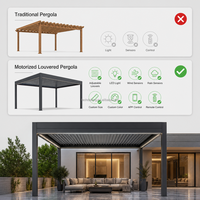 Pérgola Bioclimática Eléctrica de Aluminio para Exteriores, Techo de Láminas Impermeable, Toldo Retráctil Motorizado para Balcón o Patio