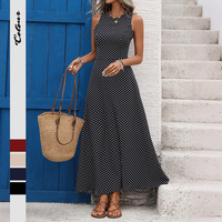 Robe midi style vacances à pois avec détail de nœud, tailles S-XL, bretelles élégantes