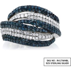 Round Cut Color Enhanced Blue And White Diamond Swirl <b>Ring</b> In 925 Sterling <b>Silver</b> Pave Setting Wedding <b>Statement</b> For Women - Product Image 4
