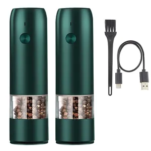 Moedor elétrico usb recarregável, conjunto de moedor de sal e pimenta com luz de led, moedor automático para ervas de cozinha