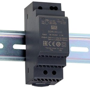 Convertisseur DC-DC Mean Well DDR-30G-24 30W, entrée 9-36VDC, sortie 24VDC, tension réglable, montage sur rail DIN, alimentation industrielle - Product Image 1