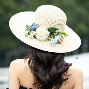 Chapeau de soleil à visière rayée en papier pour femme, style pêcheur, avec nœud fleuri français, cadeau Fête des Mères, pour tête de 56-58 cm - Product Image 3