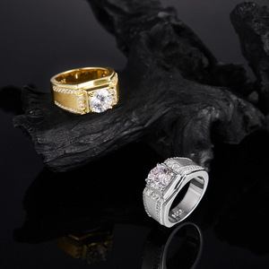 Men's Yellow <b>Gold</b> <b>Cocktail</b> <b>Ring</b> With Round Brilliant Moissanite Shield Setting Pave Accents Classic Style Engagement <b>Ring</b> - Product Image 3
