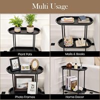 Grand support de plantes rustique en métal à 2 niveaux, noir, pour intérieur et extérieur, avec étagère pour pots de fleurs et plateaux carrés, gain de place, finition poudrée, pour la maison