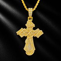 Collier chaîne en corde avec pendentif croix en alliage et strass, couleur argentée, en stock, vente en gros, bijoux tendance