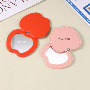 مرآة مكياج محمولة بتصميم تفاحة ذهبية وفضية من زونيين، مرايا جيب صغيرة بشعار مخصص لهدايا عيد الميلاد - Product Image 1