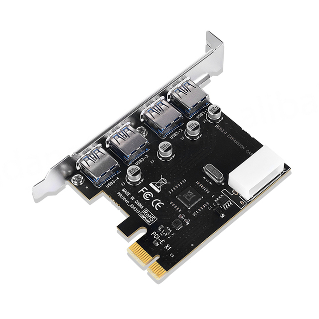 BAJEAL/OEM PCI-E USB 3.0 Expansion Card 4+1 Ports Full Speed 12Mbps Windows 10/8/7/Vista/XP/Linux Compatible 12 Month Used Stock