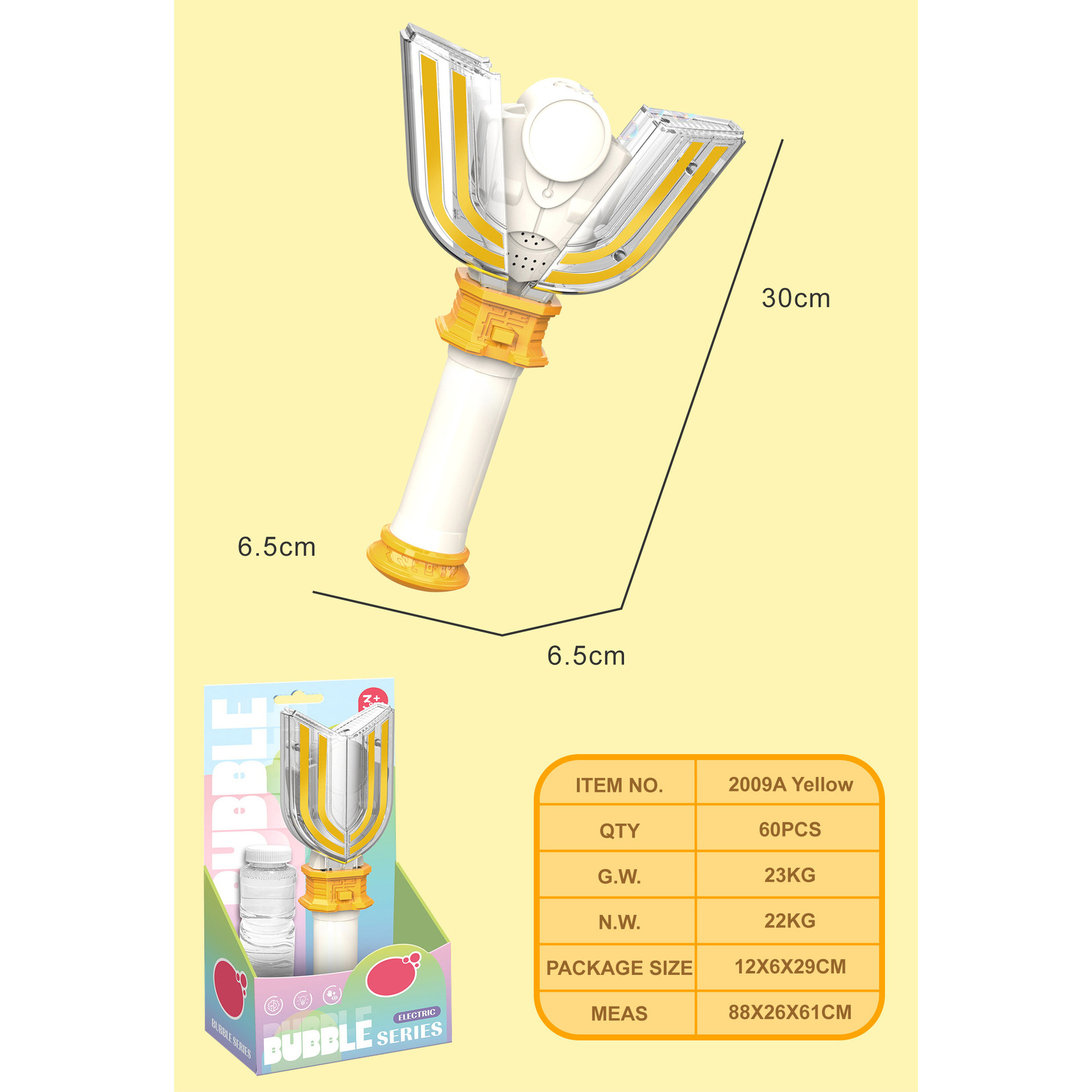 Bâton à bulles jaune 120 ml d'eau * 1 boîte de présentation