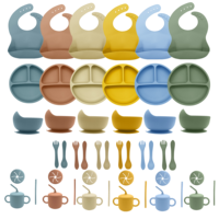 Ensemble d'alimentation pour bébé en silicone, bavoir, assiette, bol, cuillère, plateau à ventouse, vaisselle pour nourrissons, vaisselle pour enfants, écologique, sans BPA, cadeau