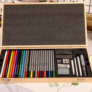Set de Arte para Pintar, Lápices Multicolor y Pinceles, Caja de Madera, Set de Regalo para Dibujar y Pintar - Product Image 4