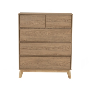 Space-Saving Natural Oak Colour HIRADO Tall <b>Sideboard</b> Slim High Cabinet with Solid Wood Legs for Narrow Living Room and Bedroom - Product Image 3
