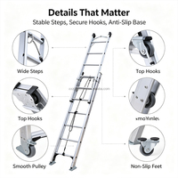 Échelle télescopique longue 8m (26 pieds) multi-usages en aluminium + extension + échelle pour la construction EN131