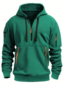 Wholesale European and American Cross-Border Hoodie Pullover Zip-Up <strong>Jacket</strong> with Multiple Pockets Casual Sport Sweatshirt for Men - Product Image 6