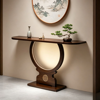 Table console de luxe minimaliste avec plateau en bambou et panneau en bois massif, base sur piétement moderne, meuble pour salon et entrée