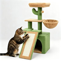 Arbre à chat Cactus avec sangle d'ancrage murale anti-basculement, rampe à gratter large en sisal, niche privée, hamac et base stable pour chats actifs