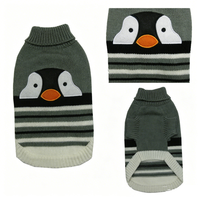 Pull douillet d'hiver pour chien, motif pingouin, tricoté, vêtements pour animaux de compagnie, col roulé rayé, chaud pour chien et chat