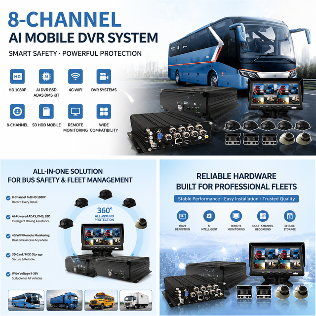 8CH 1080P 4G AHD Mobile Digital Video Recorder Built in ADAS DMS BSD, GPS & 4G Live Streaming for Commercial Vehicle Fleets