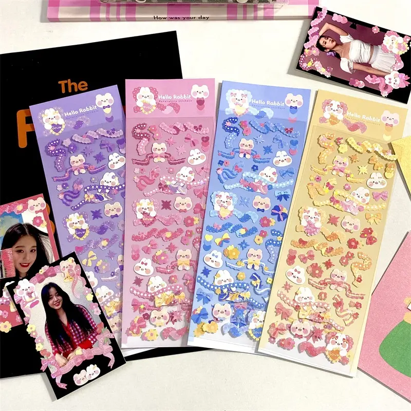 새로운 스타일 귀여운 일기 스티커 스크랩북 소녀 세대 시리즈 플래너 한국 Kawaii 토끼 장식 문구 스티커