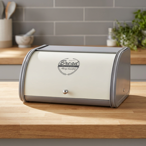 Boîte à pain vintage en métal avec couvercle rabattable, anti-poussière et anti-humidité, pour le rangement des aliments dans la cuisine, couleur crème gris - Product Image 5