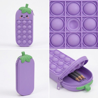 Trousse à crayons en silicone Pop It Fidget Dinosaure Pastèque Aubergine avec fermeture éclair, Kawaii, personnalisable pour étudiant, pochette de rangement pour stylos