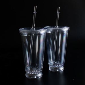 Custom Wholesale 16Oz Led Light up <b>Reusable</b> Plastic Double Wall Tumbler <b>Cup</b> With Lid and Straw - Product Image 5