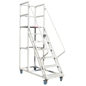 Factory Lockable Platform Step Ladder Moveable Stairs Steel Cart with Wheels