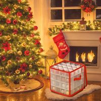 Boîte de rangement pour accessoires de Noël à quatre couches, pouvant accueillir 64 accessoires, avec fermetures éclair et séparateurs durables