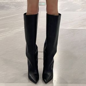 Bottes hautes pour femmes, style européen et américain, à bout pointu, en cuir synthétique, antidérapantes, à talon compensé, inspirées de l'équitation - Product Image 1
