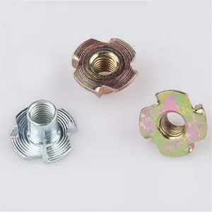 M6 M8 Wood Cabinet Furniture Insert Cold Heading Zinc Plated Steel DIN1624 4 Prong T Nut