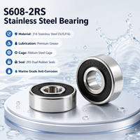 Roulement à billes à gorge profonde à double étanchéité S608 2RS en acier inoxydable 316, 8x22x7mm, pour la transformation alimentaire et l'équipement maritime