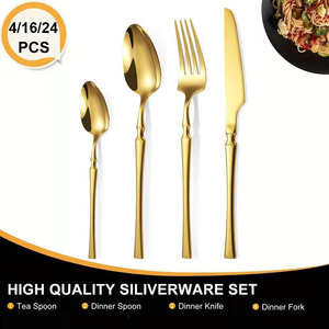 24Pcs Cao cấp Vàng Bộ Đồ Ăn Đặt Thép Không Gỉ Bộ Đồ Ăn Dao Nĩa Cà Phê Muỗng Flatware Máy Rửa Chén An Toàn Bữa Ăn Tối Dao Kéo Quà Tặng - Product Image 4