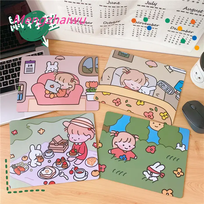 no stock new cartoon office items cheap wholesale cute girls Non-slip and waterproof quality rubber gaming square mouse pad