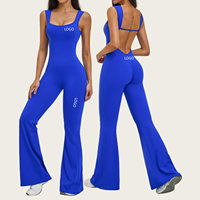 Combinaison de sport une pièce avec logo personnalisé, pantalon évasé, dos nu, amincissante, pour yoga et fitness