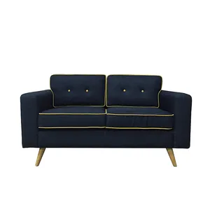 Morden blue fabric living room loveseat leisure modern luxury furniture leisure loveseat sofa with yellow piping and button