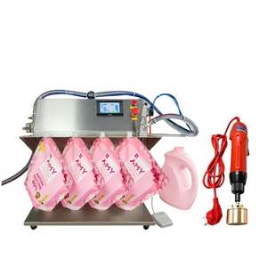 Máquina de llenado, sellado y tapado semiautomática neumática de sobremesa para bolsas con boquilla (doypack) de yogur, champú, loción, líquido y aceite - Product Image 5