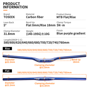 Guidon de vélo de montagne en fibre de carbone Toseek Wcs 760 mm pour vélos de route, guidon MHC-Abzl, largeur 580/760 mm, pièces de vélo OEM - Product Image 2