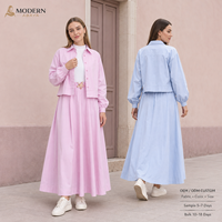 Ensemble coordonné rose modeste : Chemise courte boutonnée et jupe longue évasée à boucle papillon en coton et lin rose – Fabrication OEM/ODM sur mesure