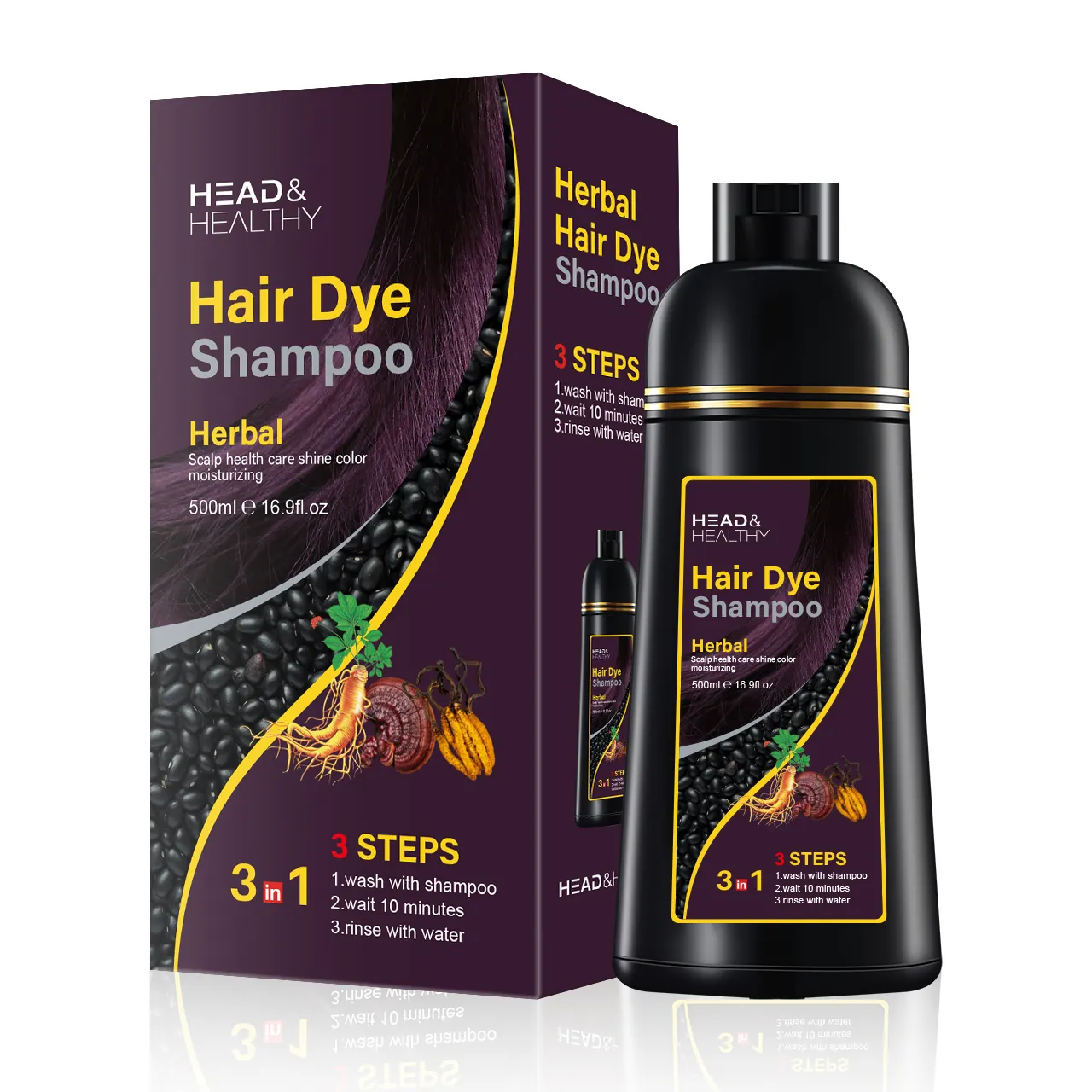 Toptan 3 in 1 gri koyu kahverengi kabarcık bitkisel kalıcı saç boyası saç boya şampuanı siyah saç boyası şampuanı