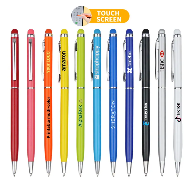 Stylo à bille en métal à écran tactile Mobile d'encre noire colorée de 0.5mm pour une utilisation de bureau d'étudiant avec impression de Logo personnalisé