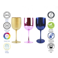 VGEET 480ml 16oz Sans BPA Logo personnalisé Métallique Brillant Or Rose Bleu Or Rose Incassable Verre à vin en plastique avec pied