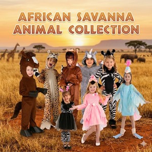 Conjunto de Disfraces de Animales de la Sabana Africana para Niños - Trajes de Fiesta de Safari para Niños y Niñas, Disfraces de Guepardo, Cebra y Flamenco - Product Image 1