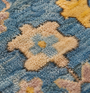 Tapis en laine Oushak noué à la main à poils longs, motif géométrique bleu, rectangulaire, persan, antidérapant, épais, pour chambre et salon - Product Image 3
