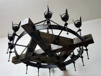 Lustre rustique de style ferme en bois massif et fer forgé, grande taille, hauteur réglable, style bougie torche vintage, suspension centrale
