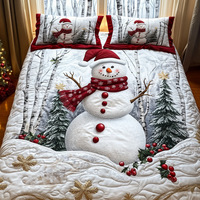 Ensemble de literie de Noël 3 pièces, ensemble de couette matelassée imprimée en 3D, taille Queen King, bonhomme de neige, sapin de Noël, microfibre