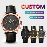 Montre de luxe pour homme, boîtier en acier inoxydable, verre saphir, bracelet en cuir de vache véritable, mouvement à quartz
