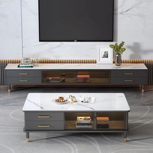 Mobilier de salon italien simple Verre trempé <span class=keywords><strong>Pied</strong></span> en acier Ensemble <span class=keywords><strong>meuble</strong></span> <span class=keywords><strong>TV</strong></span> et table basse - Product Image 4