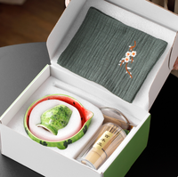 Ensemble de thé matcha en céramique avec logo personnalisé, motif pastèque, 4-8 pièces, avec bol à matcha, fouet en bambou, support, boîte cadeau, kit de cérémonie du matcha japonais
