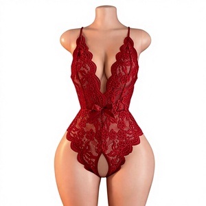 Body in pizzo e nylon con scollo all'americana, stile europeo/americano, con laccetti, sexy, aperto sul retro, lingerie seducente. - Product Image 1
