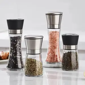 Novelties 2024 2pcs Set Kitchen Tools Manual Salt Pepper Grinder Adjustable Glass Spice Jar Pepper Grinder Seasoning Bottle